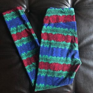 LuLaRoe Wavy Stripe Leggings | Red Green Blue | OS